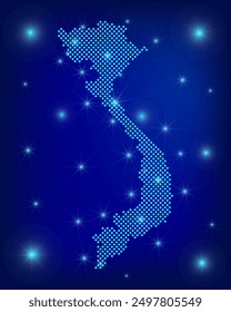 Vietnam map in blue. Dotted map. Dots  Vietnam map with spotlights on dark blue background.  Global social network.  Blue futuristic background with Dotted map . EPS10