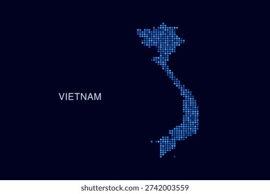 Vietnam Map - Blue Dotted Halftone Vector Illustration on Dark Navy Background, Abstract Circle Grid Silhouette Design for Infographic and Modern Presentation Use.