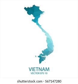 Vietnam map - blue geometric rumpled triangular low poly style gradient graphic background , polygonal design for your . Vector illustration eps 10.