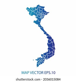 Vietnam map, blue gradient color , infographic style , on white background with Map World. Wire frame 3D mesh , map 3D,