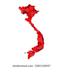 Vietnam map with border highlighted regions, states, isolated on white background. Template map of Vietnam. Detailed vector illustration.