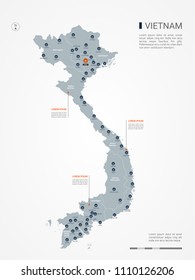 Vietnam map with borders, cities, capital Hanoi and administrative divisions. Infographic vector map. Editable layers clearly labeled.