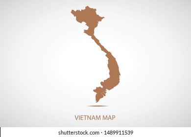 Vietnam map, brown color and country name. Map of Asia. Vector map on gray background. Symbol for your web site design map logo. app, ui, Travel vector eps10, concept Illustration.