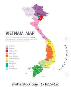 Vietnam map. Cities regions Vector illustration