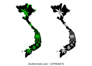 Vietnam - map is designed cannabis leaf green and black, Socialist Republic of Vietnam map made of marijuana (marihuana,THC) foliage,