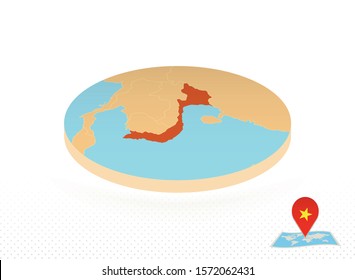Vietnam map designed in isometric style, orange circle map of Vietnam for web, infographic and more.