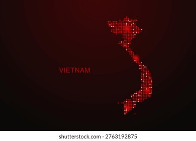 Vietnam Map - Digital dotted map with glowing red points on dark background, modern technology style, abstract data network design, clean minimal vector illustration.