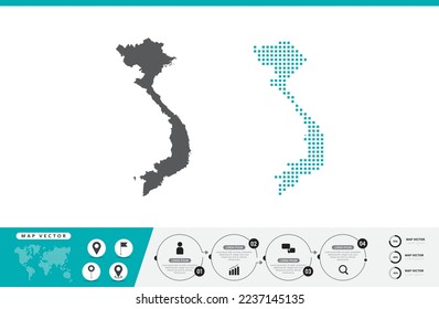 Vietnam map of dots gray and green for presentation. Set couple pixel creative concept for infographic.