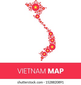 Vietnam map filled with flag-shaped circles, Vietnam map with flag