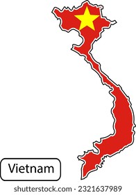 Vietnam map with flag inside. Vector illustration isolated on white background.