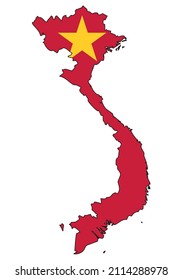 Vietnam map with flag - outline of a state with a national flag, white background, vector