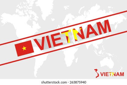 Vietnam map flag and text illustration, on world map