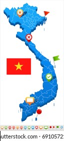 Vietnam map and flag - vector illustration