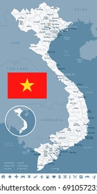 Vietnam map and flag - vector illustration