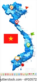 Vietnam Map And Flag - Vector Illustration