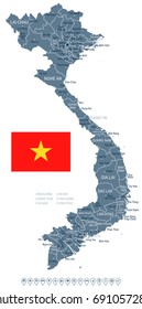 Vietnam map and flag - vector illustration