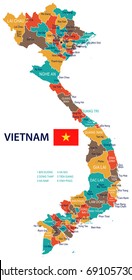 Vietnam map and flag - vector illustration