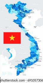 Vietnam map and flag - vector illustration