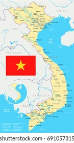 Vietnam map and flag - vector illustration