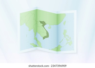 Vietnam map, folded paper with Vietnam map. Vector illustration.