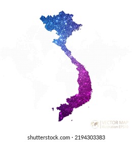 Vietnam map in geometric wireframe blue with purple polygonal style gradient graphic on white background. Vector Illustration Eps10.