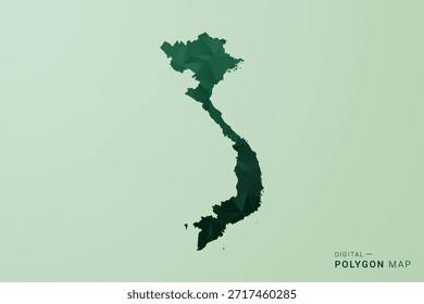 Mapa do Vietnã - Ilustração de vetor estilo polígono verde, baixo projeto geométrico poly com Silhueta limpa no fundo verde macio.