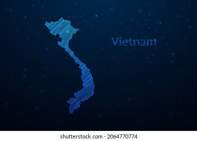 Mapa vietnamita dibujado a mano dibujando un esbozo.Mapa vectorial de estilo futurista sobre fondo del espacio azul oscuro. Ilustración vectorial.
