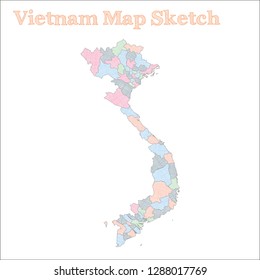 Vietnam map. Hand-drawn country. Extraordinary sketchy Vietnam map with regions. Vector illustration.