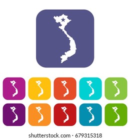 Vietnam map icons set vector illustration in flat style In colors red, blue, green and other