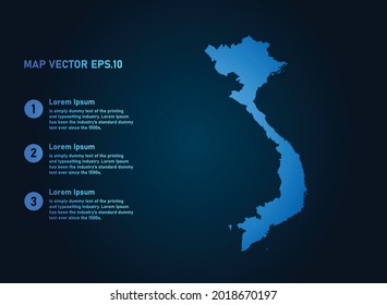 Vietnam map, infographic style , on dark background with Map World. Wire frame 3D mesh , map 3D,