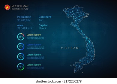 Vietnam map infographics vector template with abstract geometric mesh polygonal light concept on blue background. Template for diagram, graph, presentation and chart.