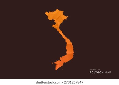 Mapa de Vietnam - Vector de bajo polígono polivinílico, silueta triangulada geométrica en tonos naranja y marrón oscuro, estilo infográfico moderno limpio, fondo aislado.