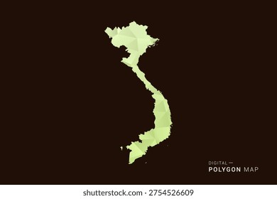 Vietnam Map - Low poly polygon map in soft light green gradient on dark brown background, modern minimal geometric style, clean abstract vector illustration design.