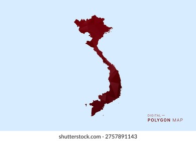 Vietnam Map - Low poly polygon map in deep red gradient on light blue background, modern minimal geometric design, vector illustration with faceted triangulated style.
