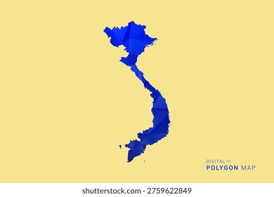 Vietnam Map - Low poly polygon map in deep blue gradient on soft beige background, modern minimal geometric design, clean abstract vector illustration with faceted triangulated style.