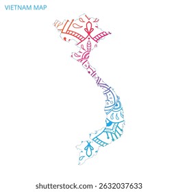Vietnam Map Mandala with Colorful Details Textured Vector Design Template on White Background.