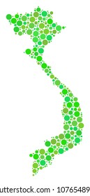 Vietnam Map mosaic of random circle elements in various sizes and eco green color hues. Vector round dots are combined into vietnam map illustration. Fresh geographical map design concept.