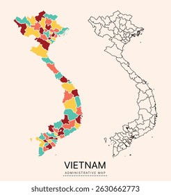 Mapa do Vietnã com distritos administrativos separados por multicores, camadas separadas editáveis, zonas e bordas. Mapa para apresentação. Ilustração vetorial