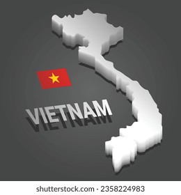 Vietnam map on grey background isometric vector. Flag.