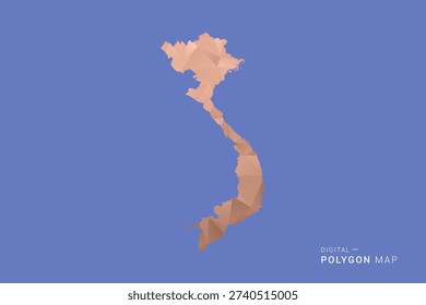 Vietnam Map - Orange Polygon Vector Illustration on Deep Blue Background, Low Poly Geometric Design, Modern Abstract Country Silhouette for Infographics and Presentation Use.