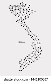 Vietnam Map Point scales on white background. Wire frame polygonal network line, dot and black line.