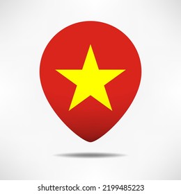 Vietnam map pointers flag with shadow. Pin flag