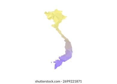 Vietnam Map - Polygon Style Vector Illustration in Yellow and Lavender Gradient, Low Poly Geometric Design, Isolated on White Background for Infographics and Projects