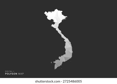 Mapa de Vietnam - Ilustración vectorial de estilo polígono en diseño geométrico de bajo poli negro, gris y blanco, silueta mínima, aislado para infografía.