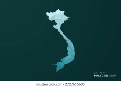 Mapa de Vietnam - Ilustración vectorial de estilo polígono en diseño geométrico de bajo poli verde y azul, silueta mínima limpia para infografía.