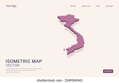 Vietnam-Karte violett auf weißem Hintergrund mit 3D-isometrischer Vektorgrafik