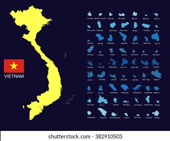 Vietnam map with the shape of 63 provinces