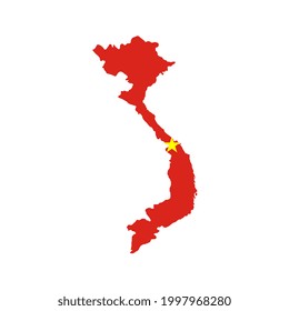Vietnam map silhouette with flag on white background