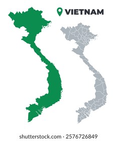 Vietnam map simple flat outline vector set