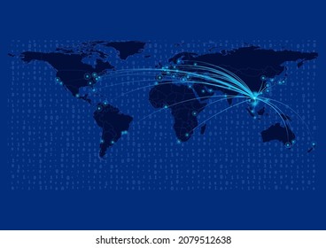 Vietnam map for technology or innovation or export concepts. Connections of the country to major cities around the world. File is suitable for digital editing and prints of all sizes.